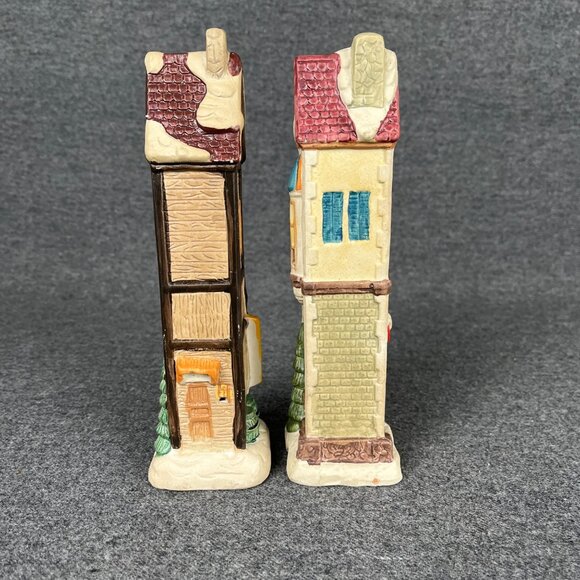 River Grove Pottery Works Christmas Porcelain Village 2 Houses Grocery Toy Shop - Picture 4 of 9